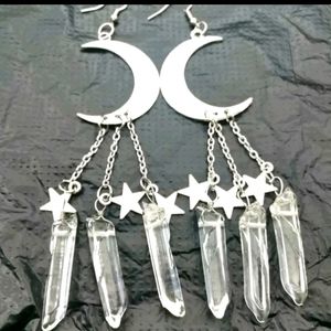 Crescent Moon Crystal Star Earrings